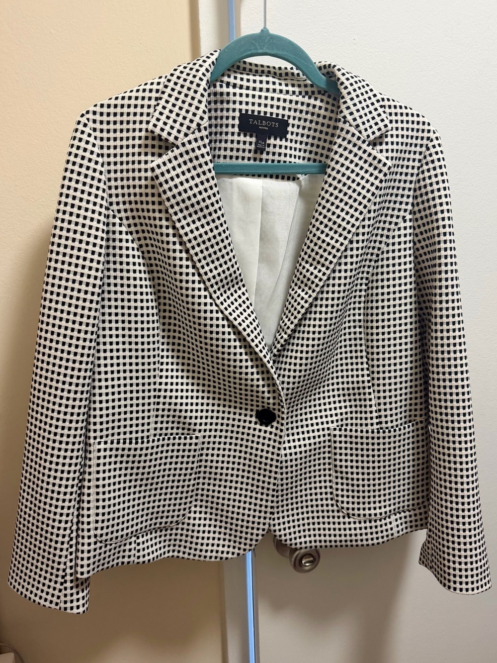 Talbots XL Petite Womens Black White
Gingham Check Blazer Jacket